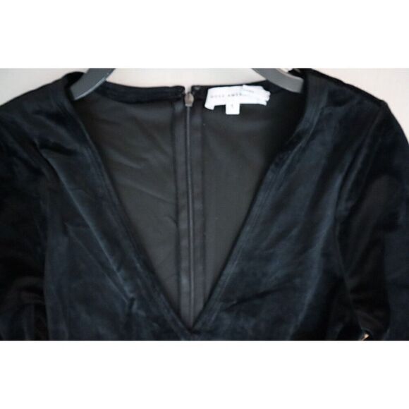 Good American GDK0075 Women's Sz 1/S Black Velvet Long Sleeve Midi Dress - Picture 3 of 14